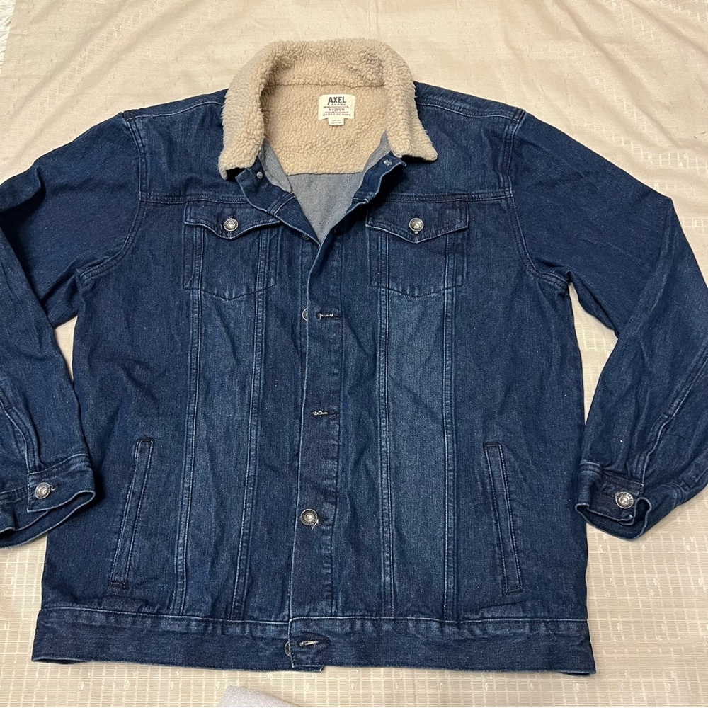 K. Axel Second To None Blue Jean Jacket Denim Accent Neck Fleece Size 2XL Blue